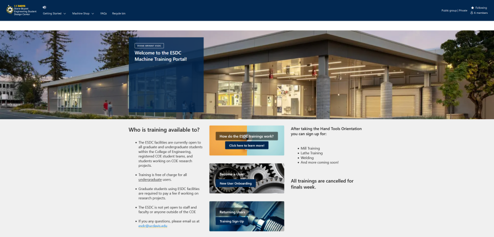 Screenshot of the Training Portal